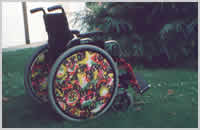 Ein Rollstuhl mit den Wheel Disc Abdeckungen
